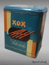 16326 orig alte XL-Blechdose XOX-Salzsticks 50er  Jahre