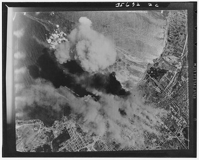 Baku Azerbaijan 1941 Oil Field Fire Aerial Smoke Explosion Searchlights