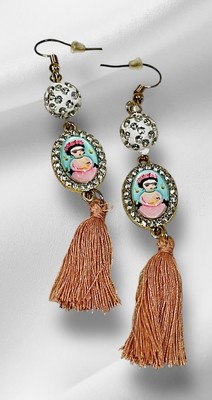 Frida Kahlo Mexican Artesana Jewelry Drop Dangle Earrings Aretes De Frida Kahlo