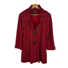 Multiples Textured Button Front Jacket Medium Red Boho Artsy Retro Layering