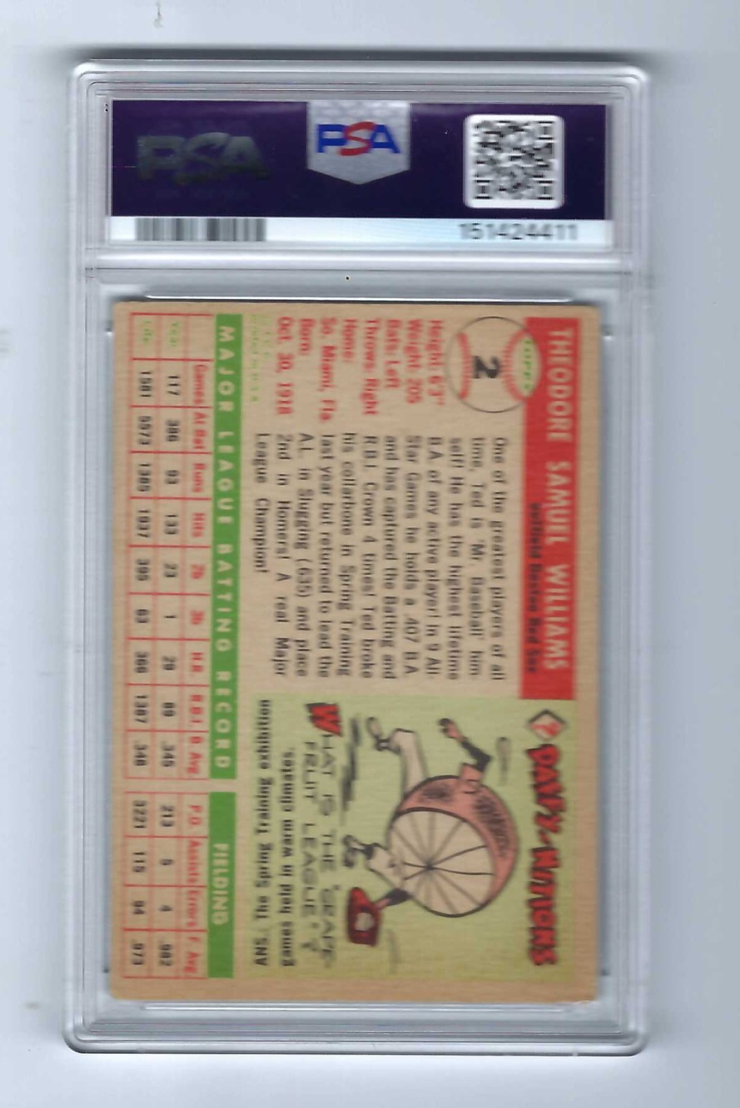 1955 Topps #2 Ted Williams HOF Red Sox PSA 3 VG view 2