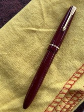 Parker Duofold Slimfold Fountain Pen 14ct Gold Fine Nib Red /Gt Restored