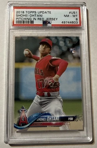 2018 Topps Update #US1 Shohei Ohtani Rookie Pitching In Red Jersey PSA 8 NM-MT