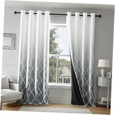 Ombre Full Blackout Curtains 84 Inches 52"W x 84"L Pack of 2 Grey on White