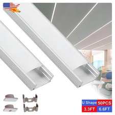 6.6FT/2M U Shape Led Aluminum Channel 50 Pack With Frosted Cover For Led Strip