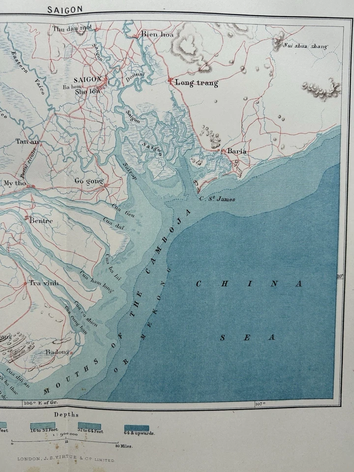 Оригинальная антикварная карта Сайгон, Вьетнам 1884 г. - Изображение 3 из 3