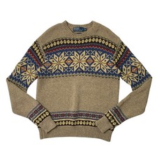 Vintage Polo Ralph Lauren Sweater Mens Medium Cotton Nordic Fair Isle Snowflake