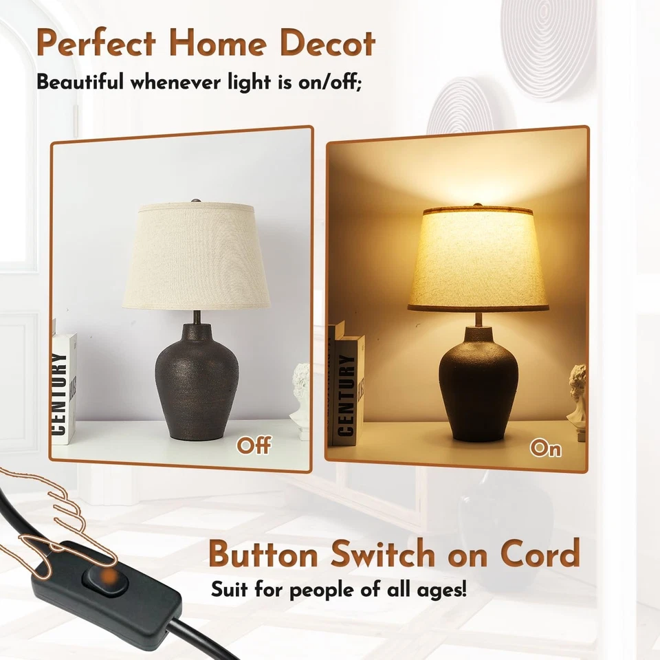 Juego de 2 lámparas de mesa rústicas de granja para dormitorio salón mesa auxiliar oscura... Foto 3 de 4