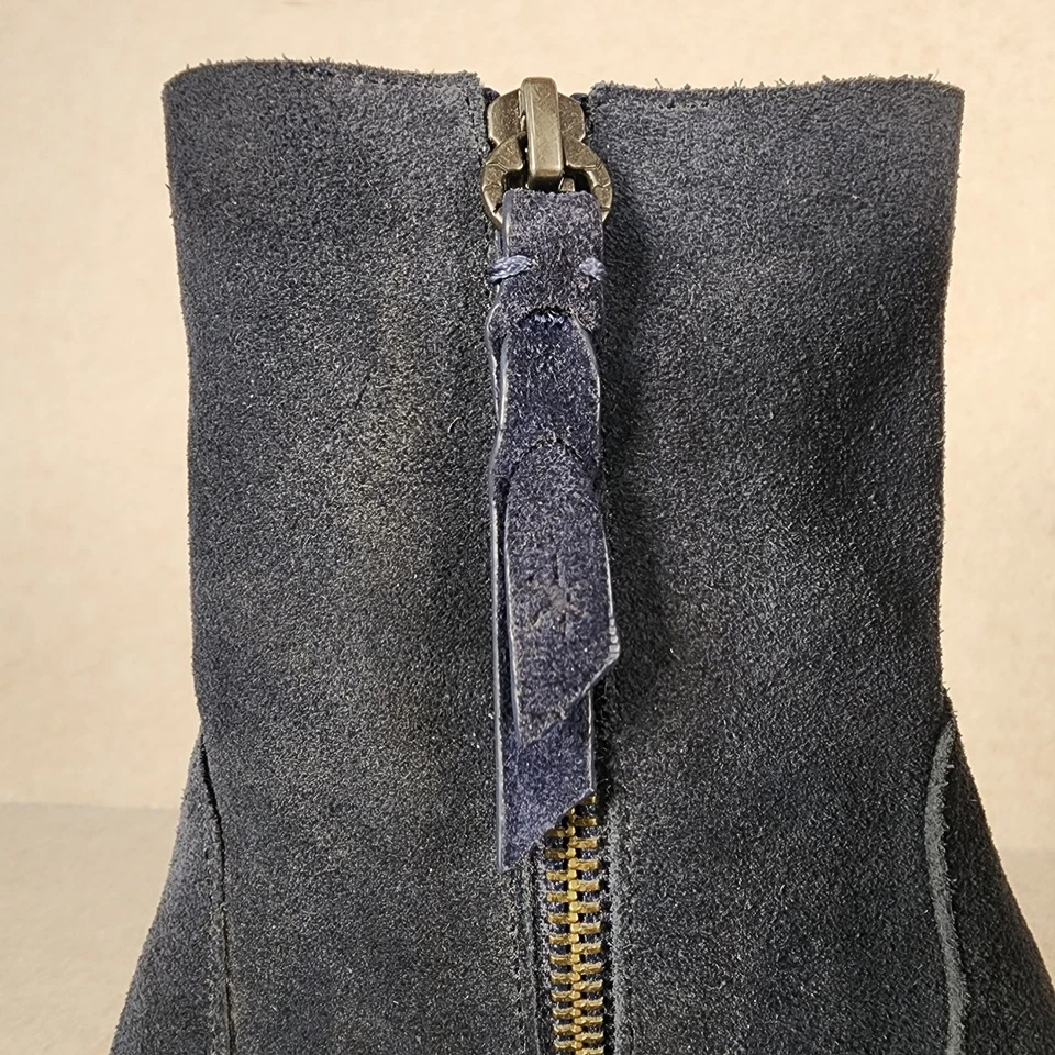 Botas de tornozelo femininas de camurça salto bloco azul com zíper tamanho 8,5 - Imagem 3 de 4