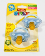 Playtex BINKY 2pk Pacifiers Most Like Mothers Nipple LATEX 0-24 Months  BLUE
