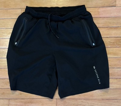 Second Skin Mens Small Black Activewear Athletic Running Shorts Zipper Pockets