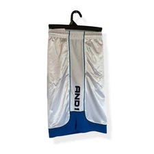 And1 Men's Core Shorts Basketball Gym Shorts 11" Inseam White & Blue Size XL