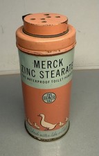 Vintage Merck Zinc Stearate Toilet Baby Powder Advertising Tin w/ Ducks