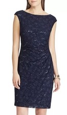 Chaps Dress Navy Blue 8 Shimmer Stretch Sleeveless Sheath Cruise Wedding Party