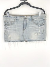 Abercrombie Fitch Y2K Vintage Denim Mini Skirt Size 8 Frayed Light Wash
