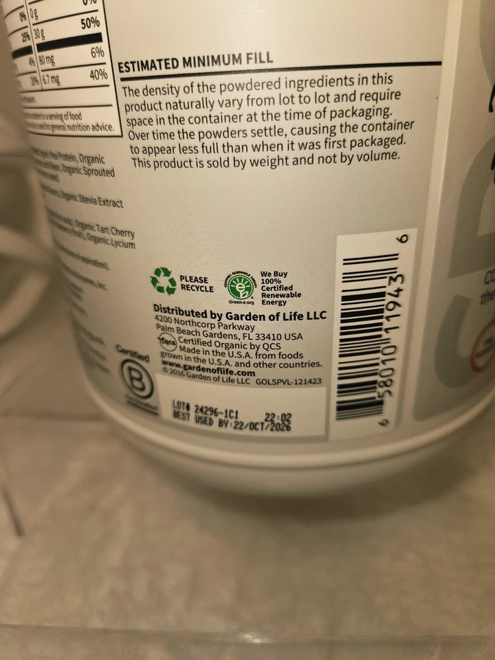 Garden Of Life Sport Organic Plant-Based Protein Vanilla 30 oz BBD 10/26 - Image 3 of 3