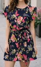 Gianni Bini Penelope Floral Wrap Dress Navy Flowers Fit Flare Casual Chic Small