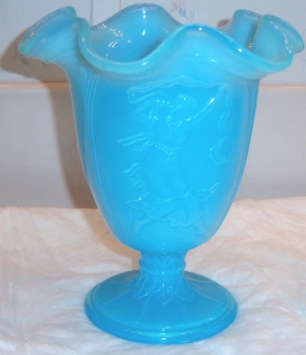 FENTON RARE ANTIQUE NUDE  DANCING LADIES PEKING BLUE VASE  c. 1934