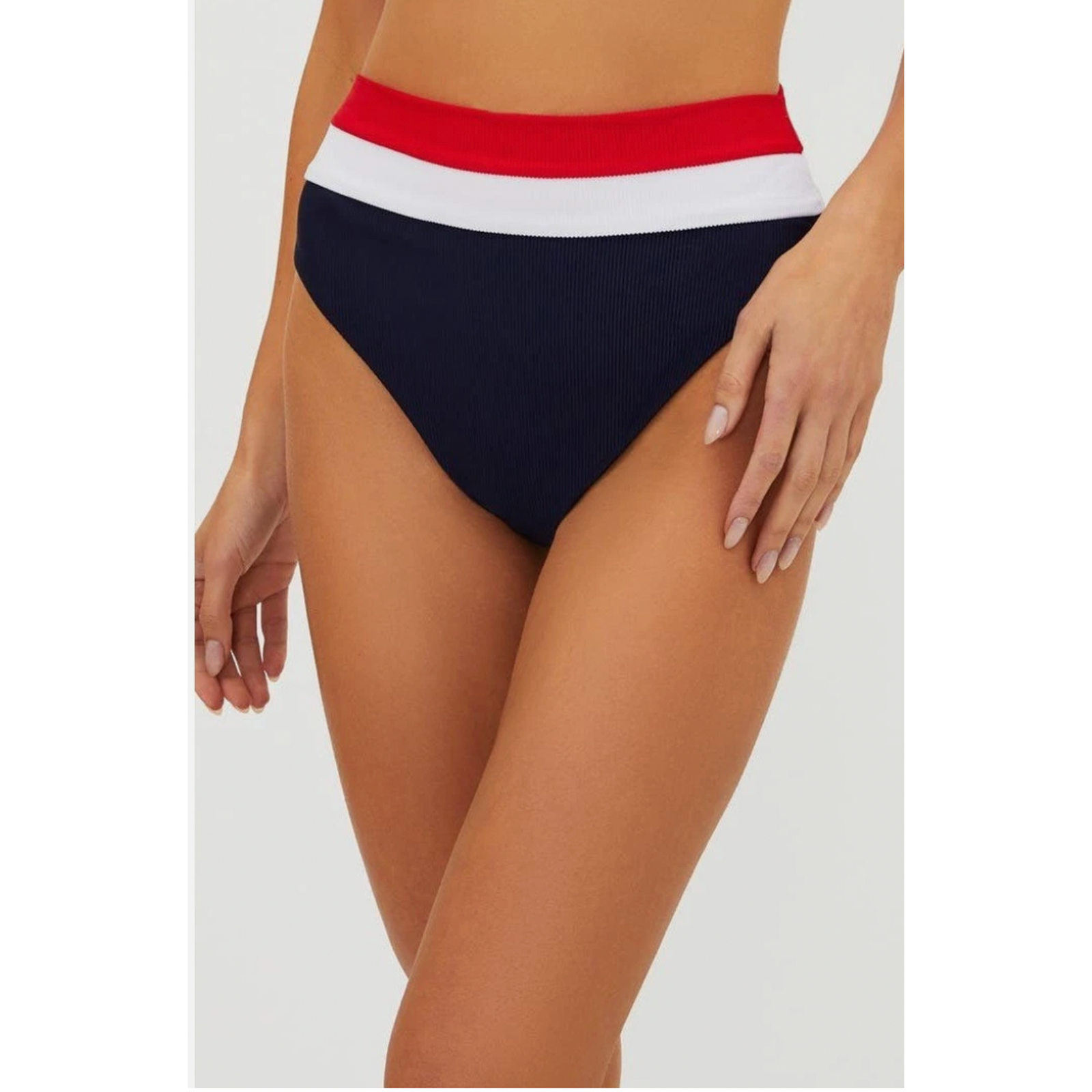 BEACH RIOT Heidi Bikini Bottom Medium Americana Colorblock Blue High Waist NWT