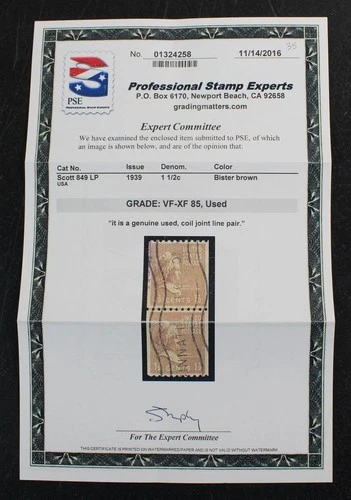 CKStamps: US Stamps Collection Scott#849 Used PSE Cert Grade 85