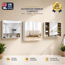 Bathroom Mirror Cabinet 3 Door Shelf Storage Wall Mounted Cupboard White Wood