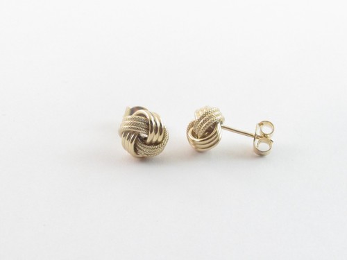 14k Gold Love Knot Rosetta Textured Stud Earrings - Picture 7 of 10