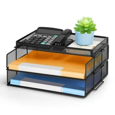 Paper Letter Tray Organizer 3-Tier Mesh Desk File Organizer Letter Trays & St...