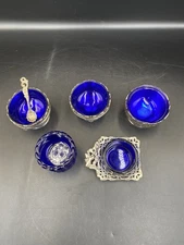 5 Cobalt Blue Glass Open Salt Dips Cellars