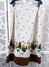 1960s Roosters and Hens Novelty Border Print A Line Cotton Skirt Unfinished