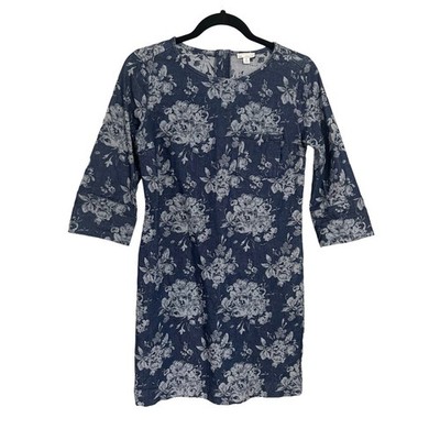Gap Designed & Craft size 0 Denim Dress Floral Stretch Blue Brocade #6892