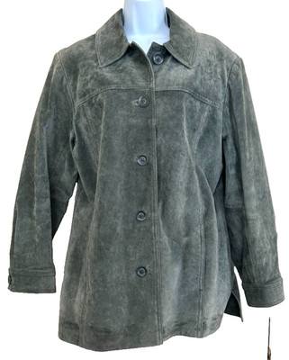 Cherokee Green Suede Leather Jacket Women s Size Medium Button Front Fully Lined