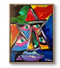 Original Art One Mind 14x11 Modern Abstract Face Expressionism Acrylic Art