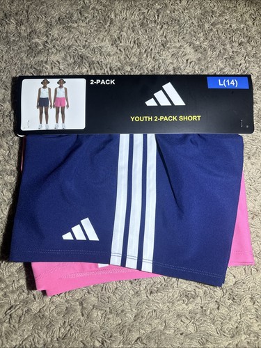 NEW Girl's Adidas 2 Pack Active Shorts Pink Blue Size Large 14 - Picture 9 of 14