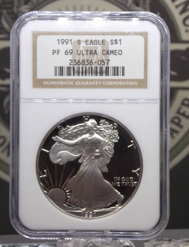 1991 "S" PROOF American *SILVER* Eagle $1 NGC PF69 Ultra Cameo #057 ECC&C, Inc.