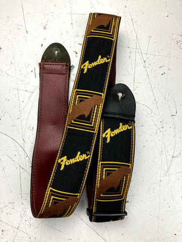 USED VTG Fender monogrammed guitar strap (Black/Yell/Brown) w. red back - Picture 6 of 6
