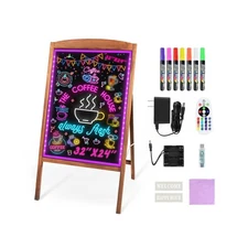 Hosim LED Message Writing Board 32"x24", Standing A-Frame Wooden Me... Fast Ship