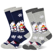 Kids Ski Socks Thermal Winter Warm Thick 7-12 Years 01 Dark Blue  Light Gray
