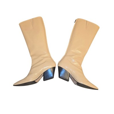 Aeyde Nude Patent Leather Knee High Zip Up Boots Size 40 / 9-9.5