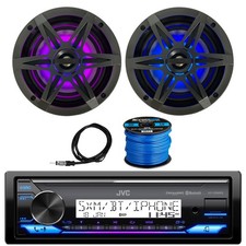 JVC Marine Bluetooth Receiver, 2x 6.5" 120W LED Speakers, Grilles, Antenna, Wire