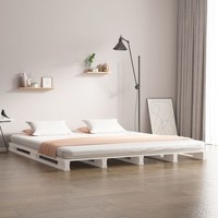 Palettenbett Weiß 200X200 Cm Massivholz Kiefer