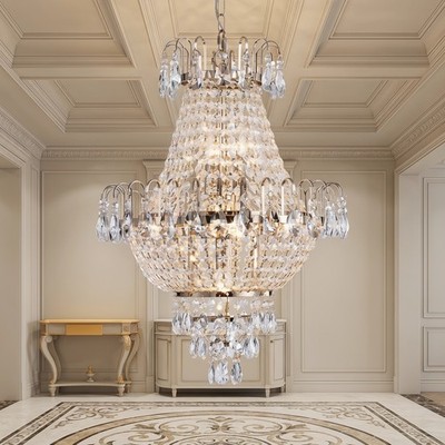 17'' Crystal Chandelier French Gold Luxury LED Pendant 7 Light Kitchen Fixture