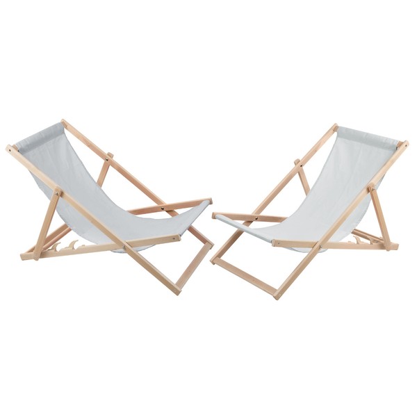 Conjunto de 2 sillas de playa de madera de haya, 3 posiciones, resistentes