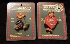 Pair of Boyds Bears Bearwear Pins/Brooches; 24K Luck Hug Me. NWT