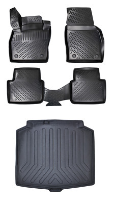 Floor Mats + Cargo Trunk Liner Fits Skoda Scala 2019-2025 Hatchback Black SET