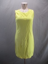 TALBOTS Size S Womens Yellow 100% Cotton Sleeveless Embroidery Cutout Dress 434