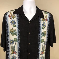 Batik Bay Mens Tropical Shirt Sz M Black Surf Boards Woody Wagon Palms Rayo @#26
