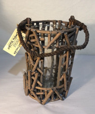 Large Glass Hurricane Candle Holder With Driftwood Design