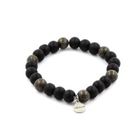 Mineralien Und Steine PréCieuses. Armband Perlen Schwarz Onyx Matt + Pyrit D'