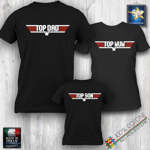 t-shirt magliette famiglia TOP GUN TOP DAD TOP MUM TOP SON IDEA REGALO FESTA  - Picture 2 of 11