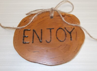 ''ENJOY'' Cypress Knee Wood Burned Slice Christmas Tree Ornament Holiday Decor